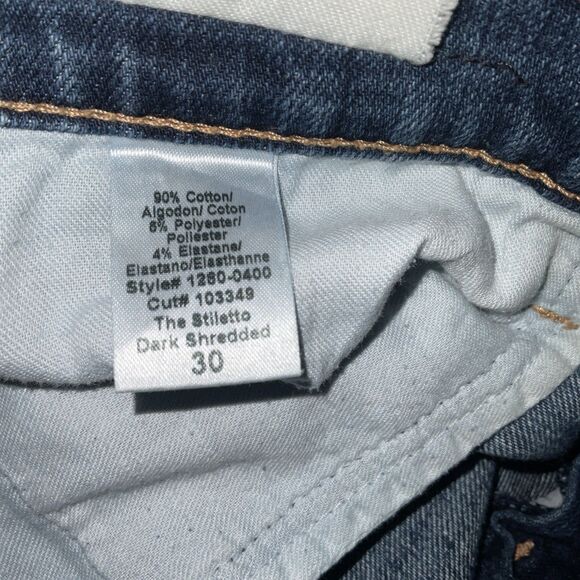 Current Elliott Jeans Womens Size 30 Blue The Stiletto Dark Shredded 80's - Picture 9 of 11